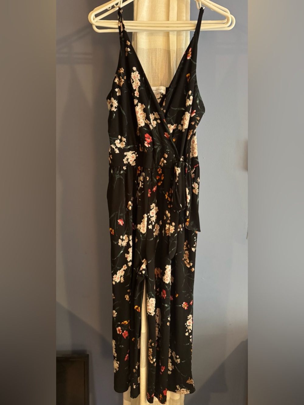 Floral Faux Wrap Jumpsuit in Black